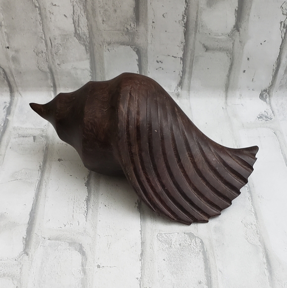Carved Indian Ironwood Conch Shell Handmade Sculpture - Picture 6 of 11